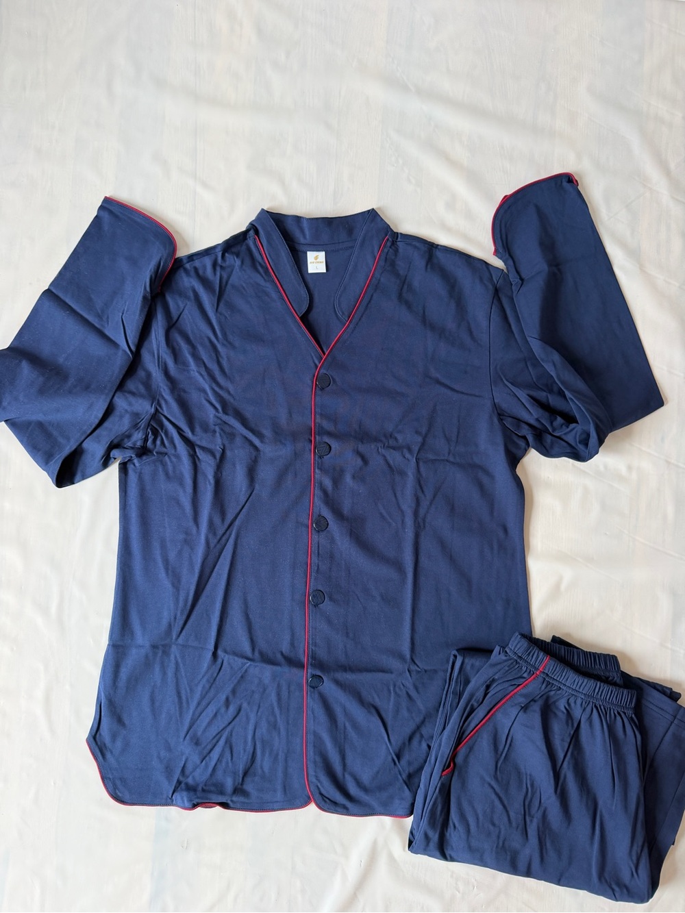 cotton pajamas set navy blue red piping Airlines First class size L new unisex